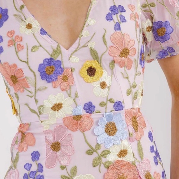 WOMEN'S 3D FLORAL BODYCON MINI DRESS WITH PUFF SLEEVES - Picture 4 of 13